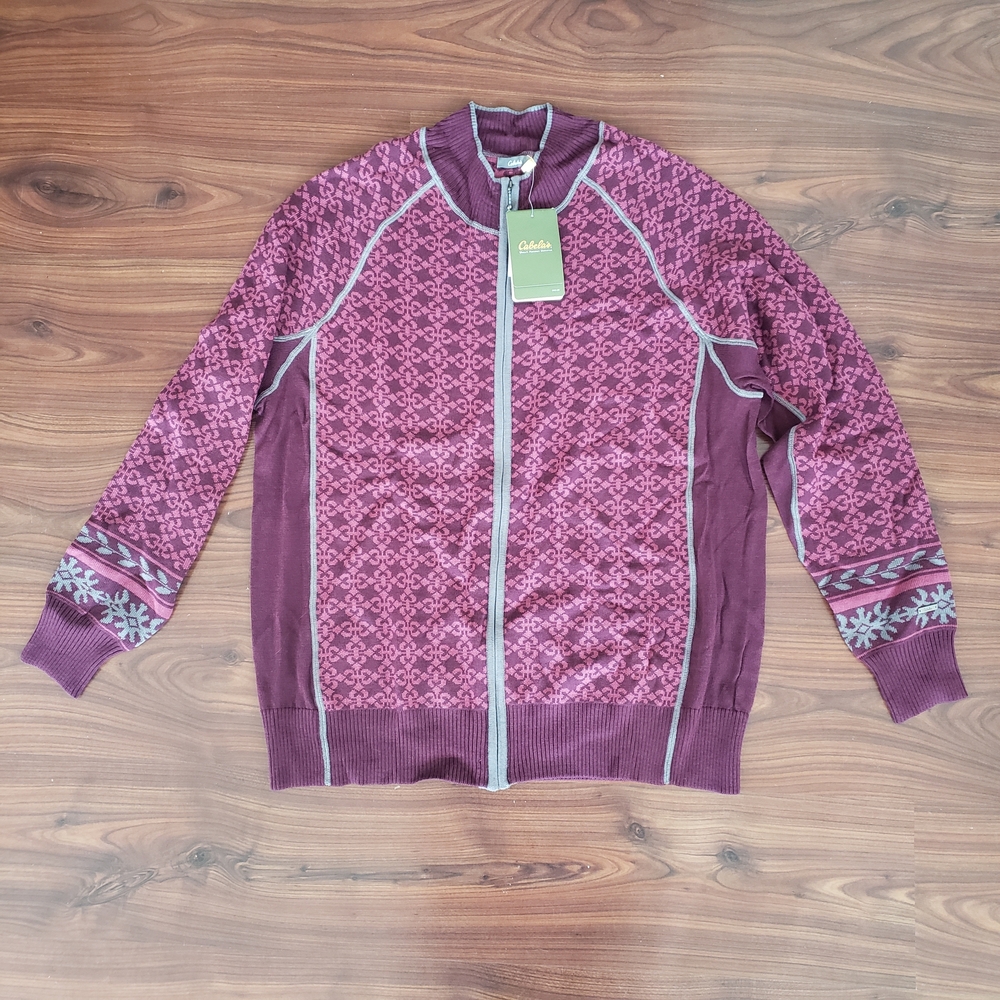 New 2X Cabela's Maroon/Burgundy Women's Full Zip Merino Blend Cardigan Sweater